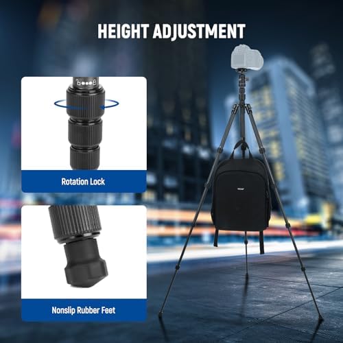 NEEWER Carbon Fiber Camera Tripod Monopod, 65" Lightweight Compact Portable Travel DSLR Video Stand, 360° Ball Head, Anti Slip QR Plate, Inverted Central Axis, Reversible Legs, Max Load 13.2 lbs, TP39 - Image 3