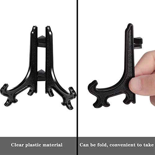 Patelai 48 Pcs Mini Easel Stands 5 Inch Plastic Plate Stand Holder Display Picture Easel for Display Picture Frame Collectibles Desktop Weddings Party Home Decoration (Black) - Image 3