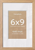 Homeforia 6x9 Natural Oak Picture Frame, High-End Wood, 4x6 Mat, Glass by Homeforia