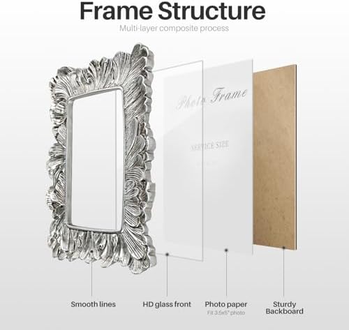 Cuspin Silver Picture Frame 3.5x5 Small Vintage Frame Ornate Palm Leaves - Image 6