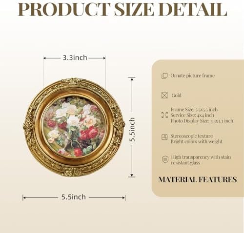 Cuspin Vintage Picture Frame 4x4 Gold Frame, Ornate Round Resin Frame - Image 4
