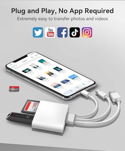AkHolz SD Card Reader for iPhone iPad Mac Trail Game Camera Viewer Built-in 3-in-1 Connector (Lightening, USB-C and USB-A) with SD MicroSD USB-A 3 Slots, Portable No App Required Plug & Play - White - Image 3