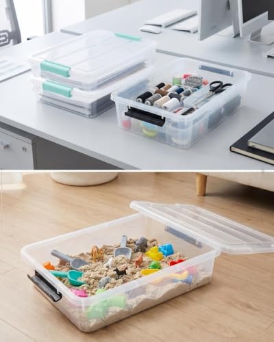 EOENVIVS 4 Pack Clear Storage Bins with Lids, A4 File Boxes, Green Latches - Image 4