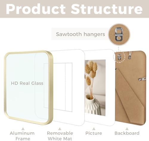 Golden State Art 8x10 Gold Aluminum Picture Frame Mat for 5x7 Real Glass - Image 5
