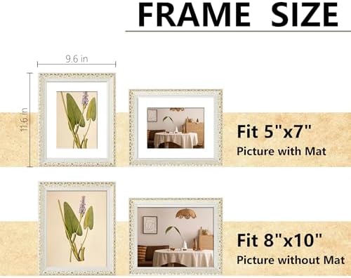 VIOLABBEY 8x10 Picture Frame Antique White and Gold, Ornate Vintage Frame - Image 2