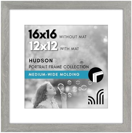 Americanflat 16x16 Picture Frame - Matted to 12x12 - Grey Wood by Americanflat
