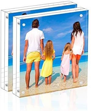 Meetu Acrylic 5x5 Picture Frame 2 Pack Clear Two Sided Desk Photo Frame Magnetic Frame Inner Size 4x4 with Gift Pack for Display Family Pictures Baby Photos Friends Pictures Pet Dog Picture by Meetu
