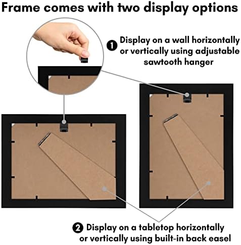 Americanflat 5x7 Picture Frame with Shatter-Resistant Glass - Set of 2 - Use as 4x6 Frame with Mat or Display 5x7 Photo Without Mat - Signature Collection - Picture Frames for Tabletop or Wall - Black - Image 5