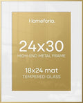 Homeforia 24x30 Gold Picture Frame, High-End Metal, 18x24 Mat, Glass by Homeforia