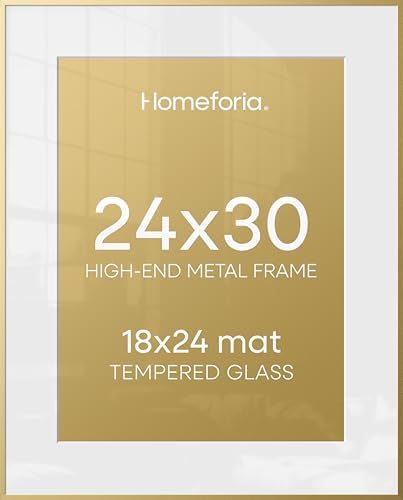 Homeforia 24x30 Gold Picture Frame, High-End Metal, 18x24 Mat, Glass by Homeforia