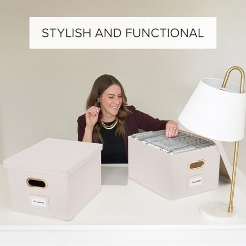 Decorative File Organizer Box Set of 2 - Collapsible Linen Filing Cabinets - Image 2