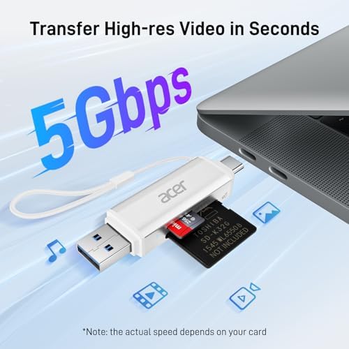 acer SD Card Reader USB C, Dual Slots USB Type C to Micro SD Card Adapter - Image 2