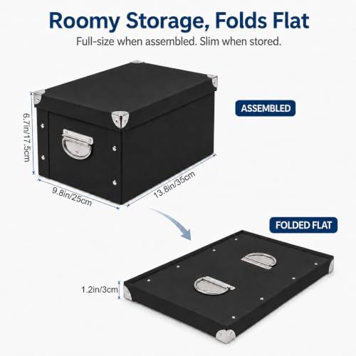 GUOZI Collapsible Storage Box, Decorative Memory Box with Lid & Metal Reinforced Corners, Organizer Gift Box for Keepsake Toy Photos Office Nursery Wardrobe Bookshelf (2Pcs-Black, 35 * 25 * 17.5cm) - Image 2