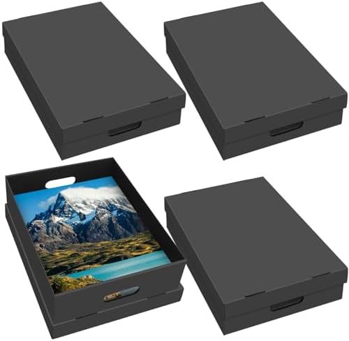 4PCS Photo Storage Box,14.5“ x 12“ x 3.94“ Photo Keepsake Storage Box Sturdy Picture Box Store and Protect Pictures,Documents Black by aopule