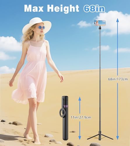 TONEOF 68" Magnetic Aluminum Phone Tripod Selfie Stick for iPhone & Android - Image 6