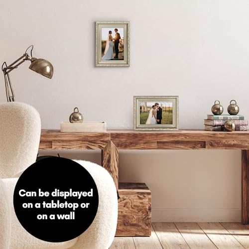 Americanflat 5x7 Picture Frame with Shatter-Resistant Glass - Vintage Frames with Easel - Ornate Picture Frames for Wall and Tabletop Display - Silver - Image 4