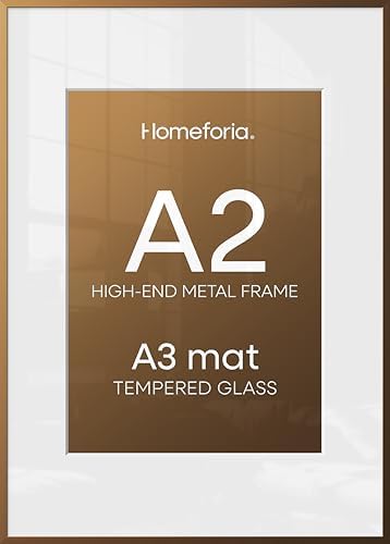 Homeforia A2 Bronze Picture Frame, High-End Metal, A3 Mat, Glass by Homeforia