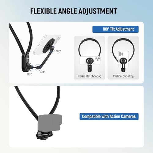 NEEWER Magnetic Neck Holder for Action Camera & Phone, Hands Free Neck Mount with Chest Strap Compatible with GoPro DJI Insta360 iPhone, Phone Holder for POV Vlog Video Recording, GP26 - Image 6
