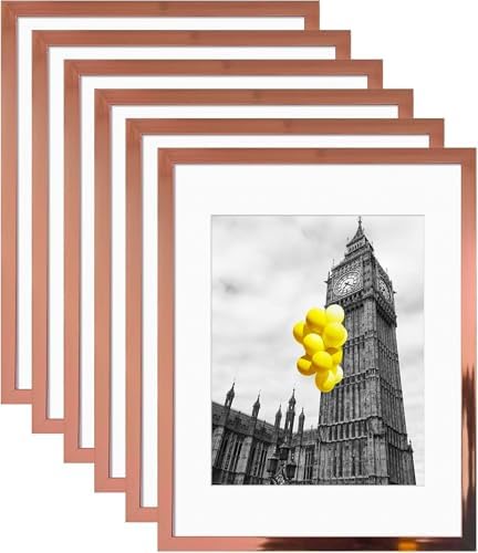 Picture Frames 11x14 Set of 6, Distressed rose gold Photo Frame, Display Pictures 8x10 with Mat or 11x14 Without Mat, Washed Farmhouse Frame by BSRHOME