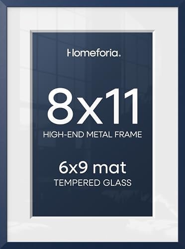 Homeforia 8x11 Blue Picture Frame, High-End Metal, 6x9 Mat, Glass by Homeforia