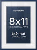 Homeforia 8x11 Blue Picture Frame, High-End Metal, 6x9 Mat, Glass by Homeforia