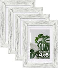 Egofine 4x6 Picture Frames Set of 4, Made of Solid Wood Covered by Plexiglass 3x4.5 and 3.5x5 with Mat or 4x6 without Mat, for Table Top Display and Wall Mounting Photo Frame, Driftwood White by Egofine