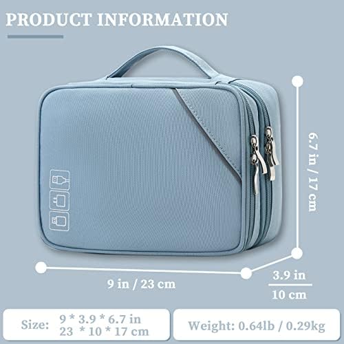 Lanola Custom Personalized Travel Cable Organizer Bag, Electronic Accessories Case Portable Double Layer Cable Storage Bag with DIY Dividers & Custom Photo Text - Light blue - Image 2