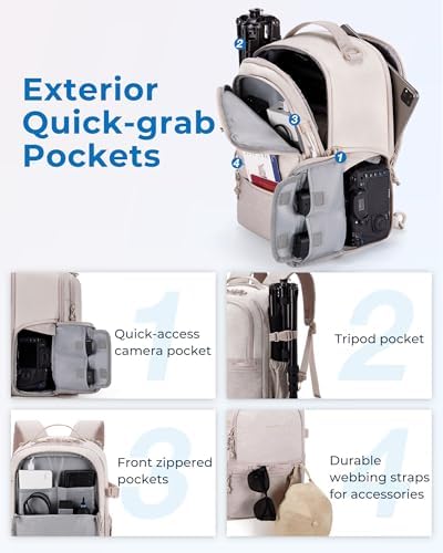 BAGSMART 2 in 1 Small Camera Backpack for DSLR, Fits 12.9" iPad, Beige - Image 4