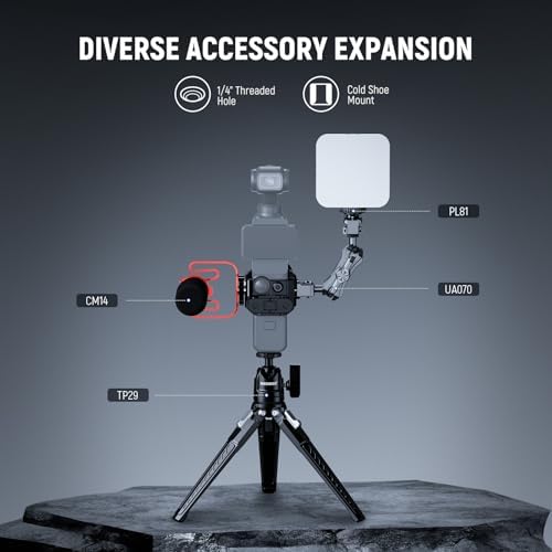 NEEWER Pocket 3 Cage, Aluminum Alloy Gimbal Camera Video Recording Rig with Built in Action Camera Accessory Adapter 1/4" Threads Compatible with DJI Osmo Pocket 3, No Assembly Needed, AC009 - Image 6