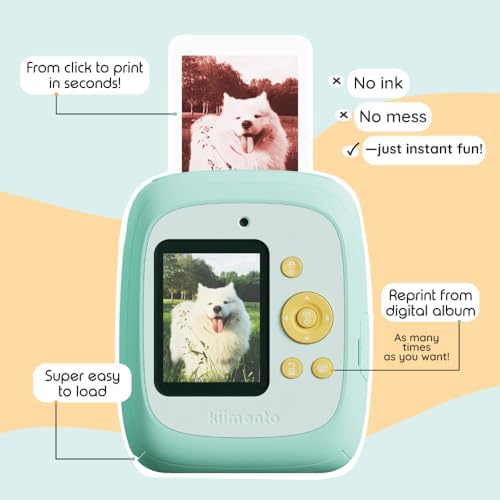 kiimento Instant Print Digital Camera, Ink-Free Thermal Printing with 4 Color-Themed Paper Options, 2.4” HD Screen, Selfie Lens, 48MP Photo, 1080p Video, 32GB Memory Card – Model P2 (Mint) - Image 2