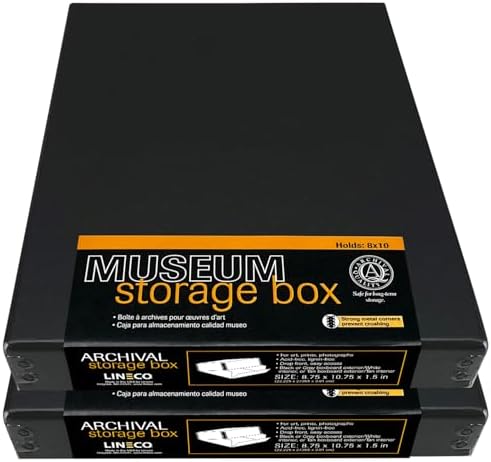 Lineco Drop Front Archival Storage Box, 8.75x10.75x1.5 in, Black, 2 Pack by Lineco