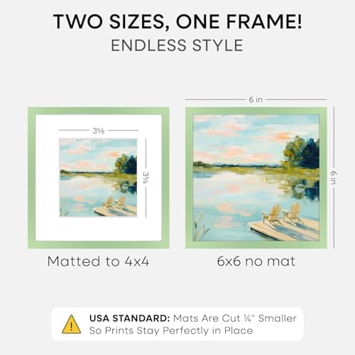 Homeforia 6x6 Green Picture Frame, High-End Metal, 4x4 Mat, Glass - Image 2