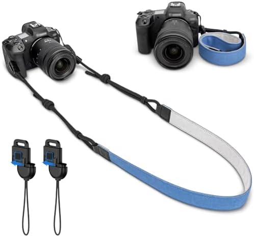 Blue Minimalist Denim lifestyle Camera Shoulder Neck Strap with Quick Release for Most Mirrorless Cameras Canon EOS R50 R10 Fuji X-T30 III XT-50 Nikon Z5 Z50 II Z fc Zf, Adjustable Comfortable Strap by JJC