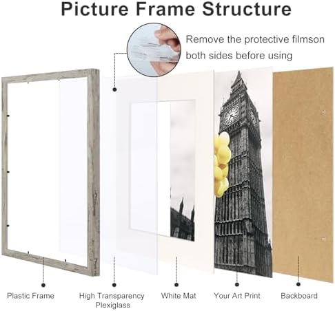 BSRHOMR 12x16 Picture Frame with Mat, Distressed Gray Photo Frame 6 Pack with 8.5 x 11 Mat, Display Wall Mount for Home Decor - Image 5