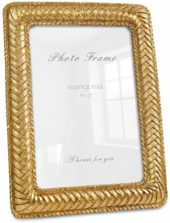 Cuspin 4x6 Gold Picture Frame, Vintage Decorative Rattan Resin Photo Frame by Cuspin