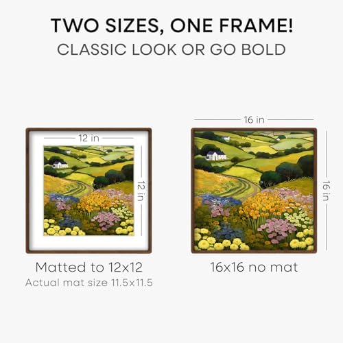 Homeforia 16x16 Mortise&Tenon Walnut Picture Frame, 12x12 Mat, Glass - Image 7