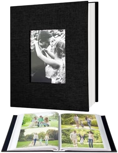 200-Pocket Photo Album 4x6 - Slip-In Picture Album with Linen Cover & Display Window, Vertical Photo Book for Wedding, Family, Baby, Anniversary & Vacation Memories (Holds 200 Photos) by HenPisen