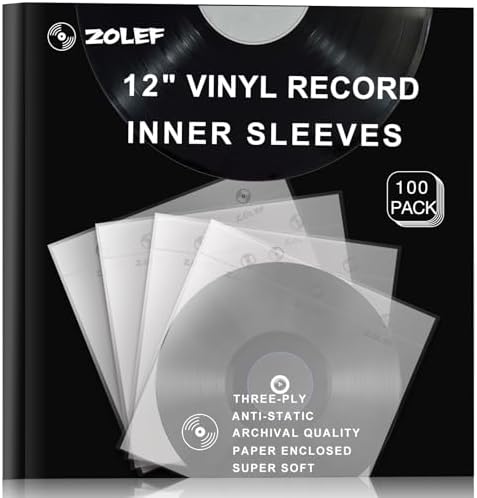 Vinyl Record Inner Sleeves 100 Pack for 12" Lp, Master Style 3-Ply Anti Static Soft Inner Sleeve with Archival Paper Enclosed for 33 RPM LP Protection (12" 100P) by VINYLSTORAGESOLUTION