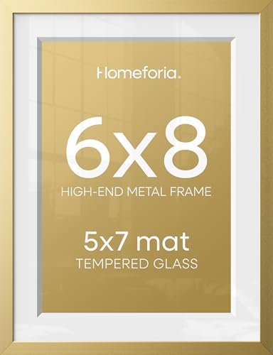 Homeforia 6x8 Gold Picture Frame, High-End Metal, 5x7 Mat, Glass by Homeforia