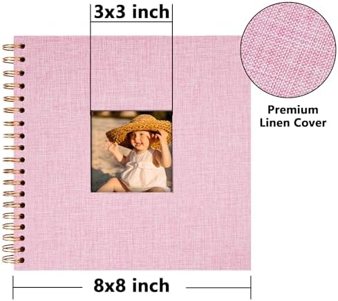 Vienrose 8x8 Inch Scrapbook DIY Small Hardcover Kraft White Pages Scrapbook Photo Album Linen Cover Scrap Book Photo Albums Scrapbooking Supplies Kit for Couple Family Wedding Travel Pink - Image 4