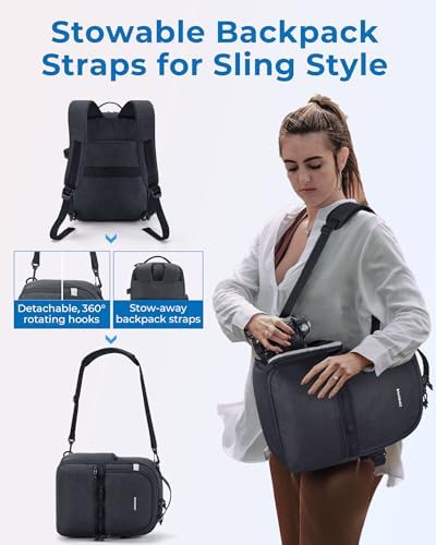 BAGSMART 2 in 1 Small Camera Backpack for DSLR, Fits 12.9" iPad, Black - Image 2
