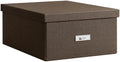 Bigso Katrin Collapsible Storage Box with Lid - Decorative Photo Storage Box with Label Holder for Easy Identification - Simple Assembly without Tools - W13.5 x D17.6 x H7.2 (inches) - Dark Brown by Bigso