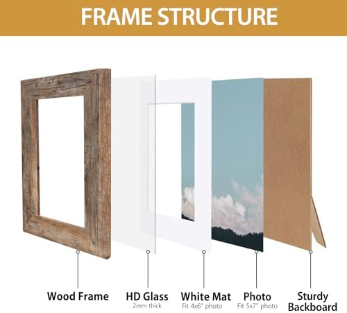 Califortree Rustic Brown 5x7 Picture Frame - Display Photos 4x6 with Mat or 5x7 Without Mat - HD Glass Inside, Wall and Tabletop - Set of 2 - Image 4