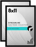 Americanflat 8x11 Picture Frame with Shatter-Resistant Glass - Set of 2 - Streamline Collection - Thin Border Photo Frame for Tabletop and Wall - Hanging Hardware and Easel Stand Included - Black by Americanflat