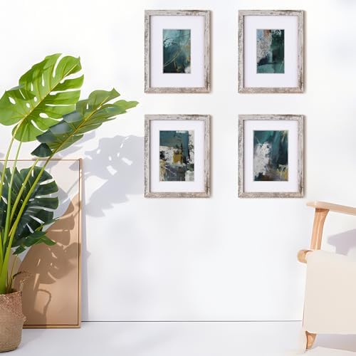 Egofine 9x12 Picture Frames Set of 4, Made of Solid Wood Covered by Plexiglass 5x7 and 6x8 with Mat or 9x12 without Mat, for Table Top Display and Wall Mounting Photo Frame, Rustic White - Image 6