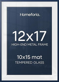 Homeforia 12x17 Blue Picture Frame, High-End Metal, 10x15 Mat, Glass by Homeforia