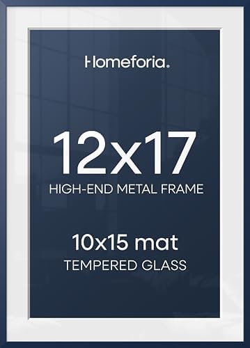 Homeforia 12x17 Blue Picture Frame, High-End Metal, 10x15 Mat, Glass by Homeforia