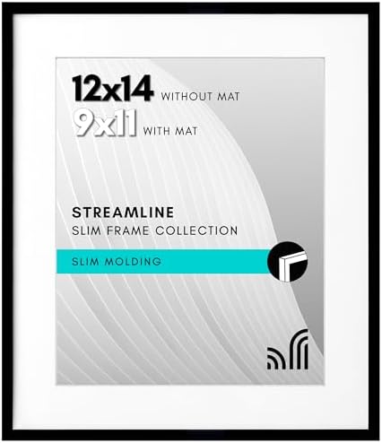 Americanflat 12x14 Picture Frame - Matted to 9x11 - Slim Molding - Black by Americanflat
