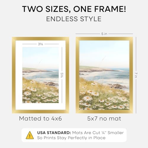 Homeforia 5x7 Gold Picture Frame, High-End Metal, 4x6 Mat, Glass - Image 2
