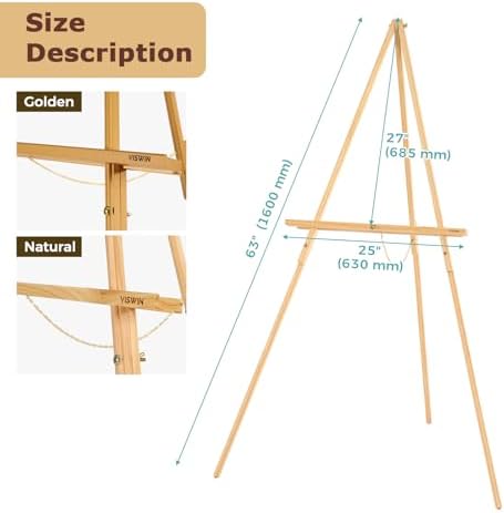 VISWIN 3Pcs 63" Easel Stand for Wedding Signs, Adjustable Wooden Display Easel with Holder, Tripod Floor Easel for Welcome Board, Poster, Picture, Photos, Paintings - Natural - Image 2